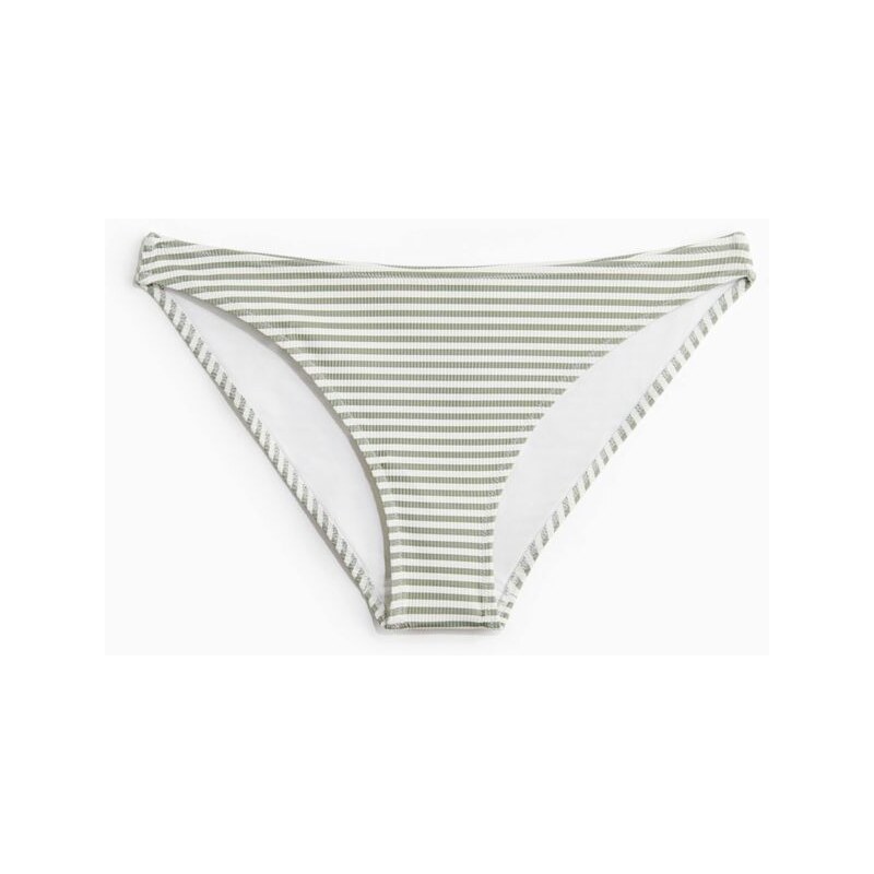H&M - Bikinové kalhotky - White/Khaki Green Striped