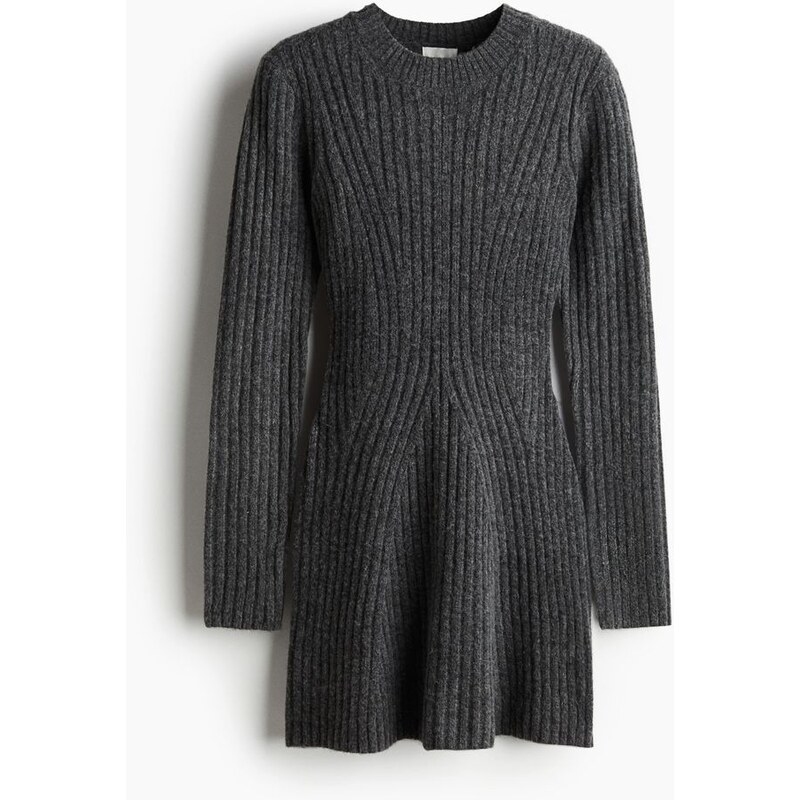 H&M - Šaty z žebrovaného úpletu - Tmavě Šedý Melír