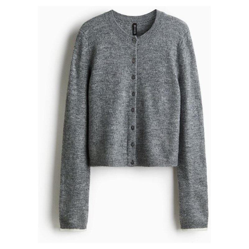 H&M - Propínací svetr z jemného úpletu - šedá 108167440