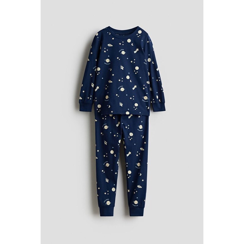 H&M - Vzorované žerzejové pyžamo - modrá 108167471