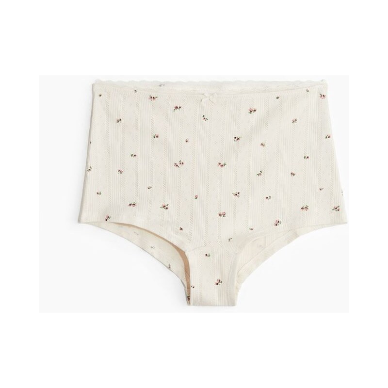 H&M - Ažurové kalhotky shortie - Krémová/Květinový Vzor