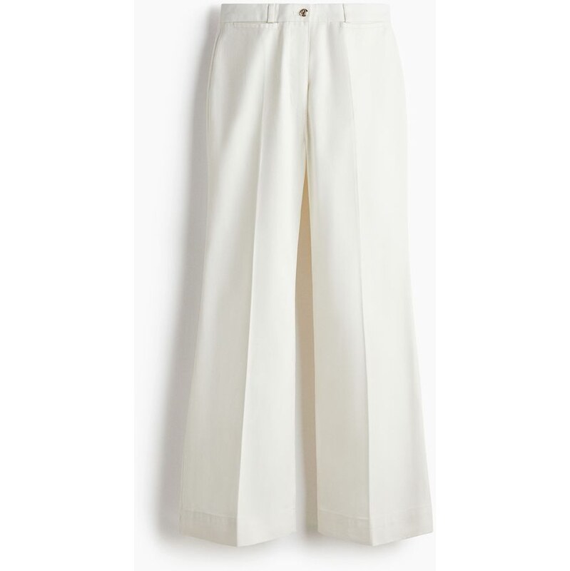 H&M - Keprové kalhoty Flared - Bílá