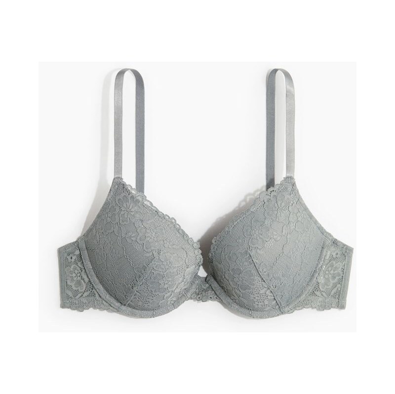 H&M - Krajková podprsenka push-up - šedá 108167564