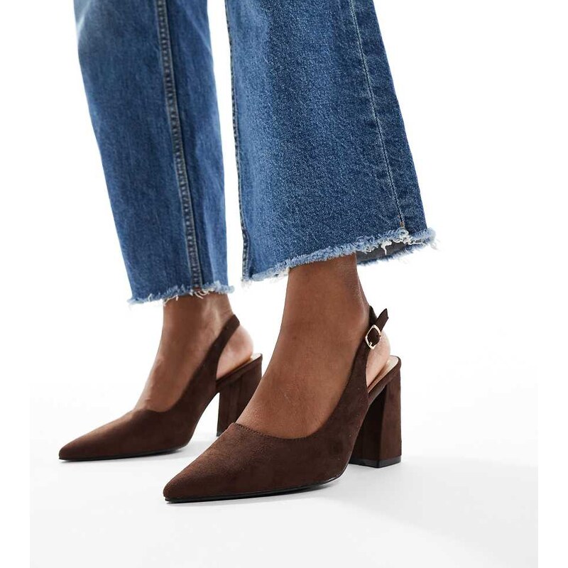 SEQWL Wide Fit Hogan sling back block heeled shoe in suedette