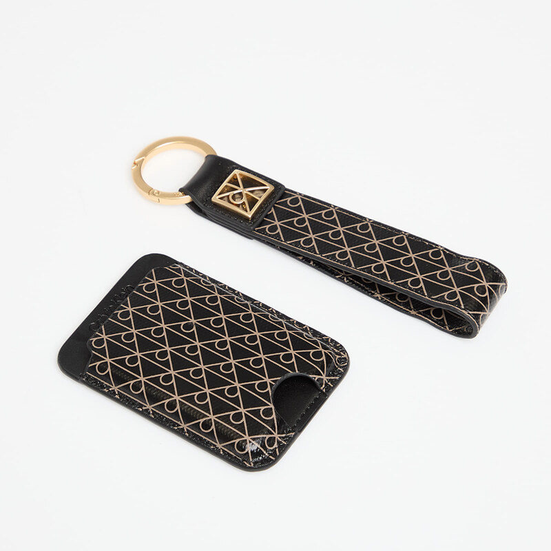 Peněženka Calvin Klein Emblem Aop Key Fob + Cardholder Black