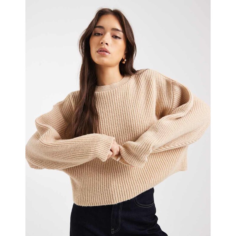 Miss Selfridge crew neck batwing jumper in light stone-Neutral 108176052