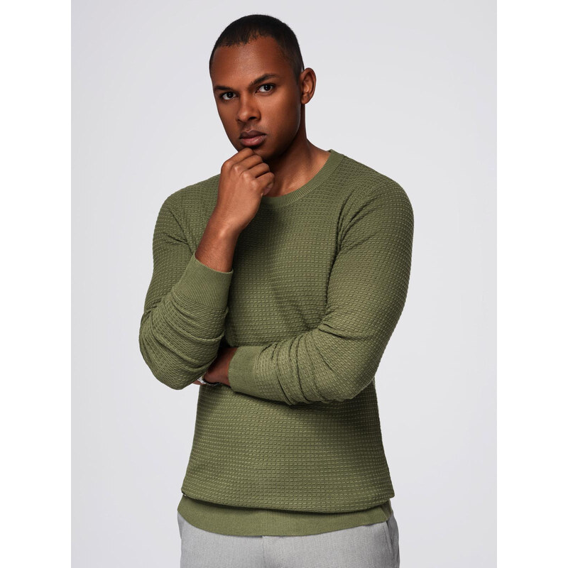 Ombre Structured mens sweater with round neckline - olive