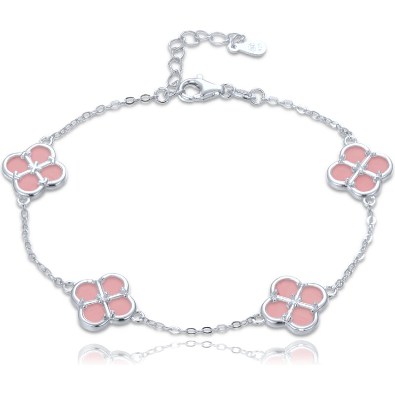 MINET Stříbrný náramek čtyřlístky s jadeity JMAS7058RB20 108170986