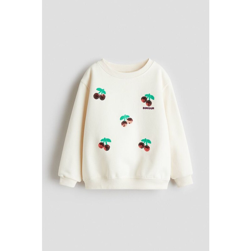 H&M - Mikina - Bílá/Třešně