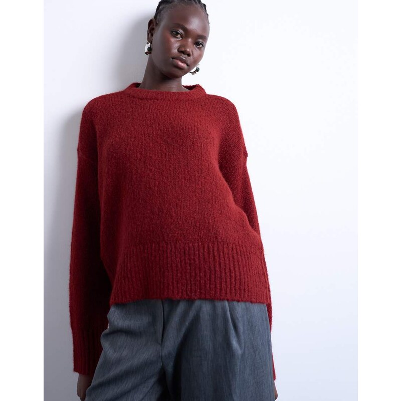 Topshop knitted wool blend fluffy ultimate jumper in red 108172694