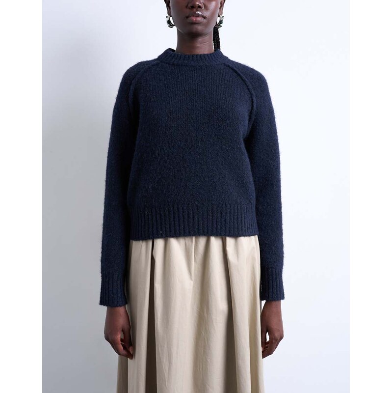 Topshop knitted raglan exposed seam jumper in navy 115512390