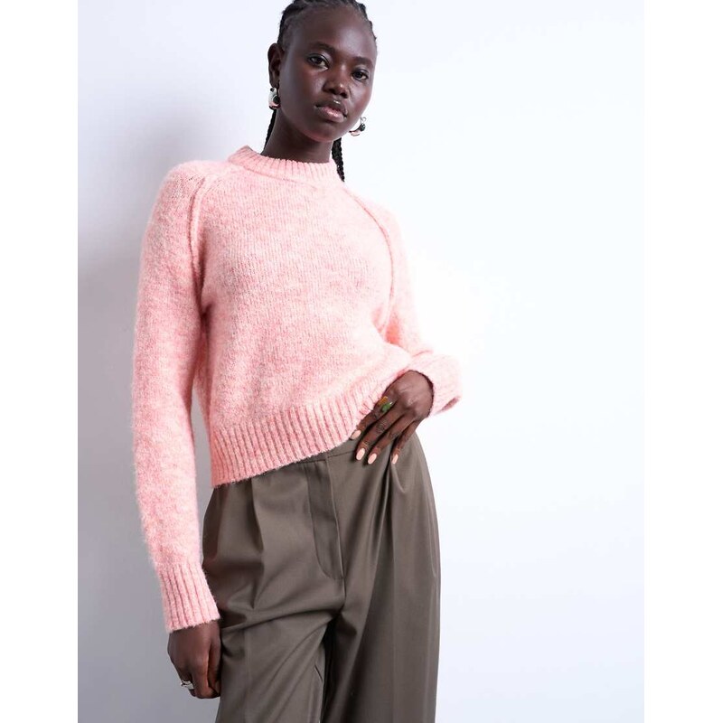 Topshop knitted raglan exposed seam jumper in pink 115512391