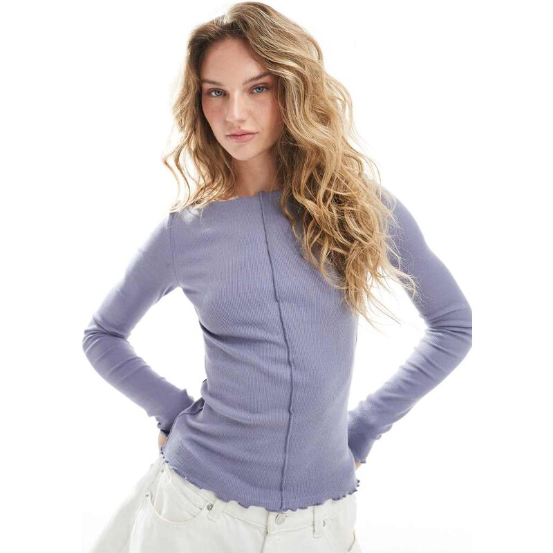 Brave Soul cotton long sleeve top with lettuce hem in grey 108172197
