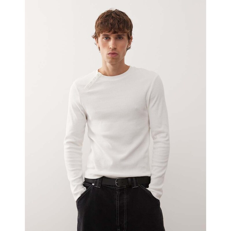 COLLUSION long sleeve henley with asymmetric buttons in cream