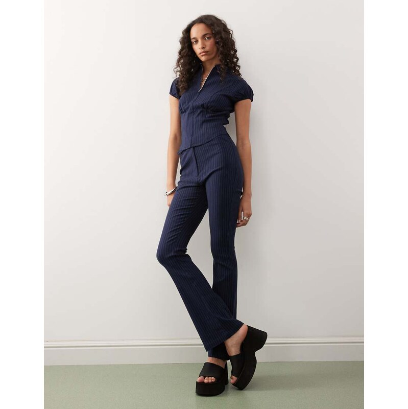 COLLUSION low rise pinstripe trouser in navy