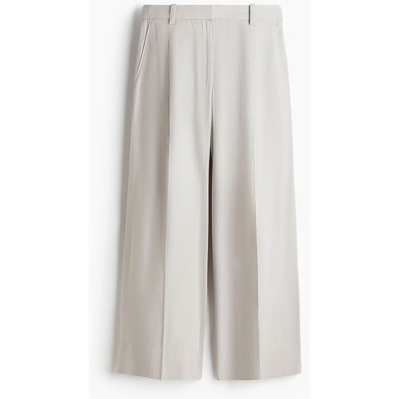 H&M - Široké kalhoty z lněné směsi - Světle Béžová