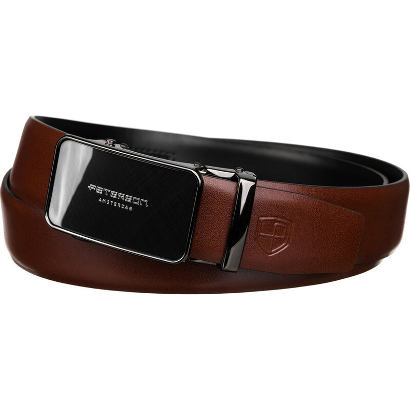 Peterson Elegantní pánský tmavě hnědý kožený opasek Hnědá