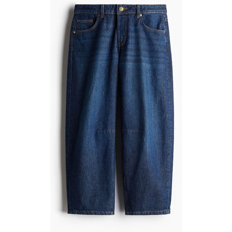 H&M - Barrel Regular Cropped Jeans - modrá 108141026
