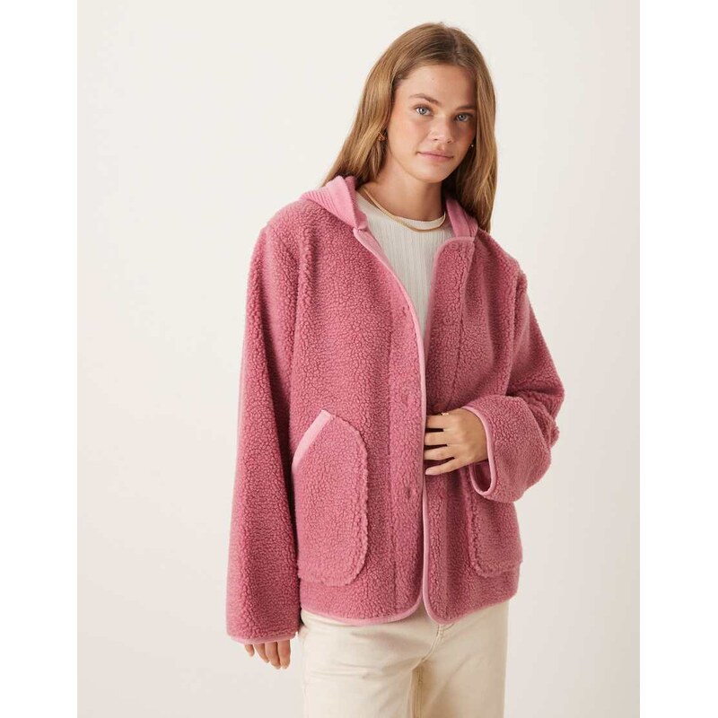 ASOS DESIGN hooded borg fleece and knit mix jacket in tonal rose