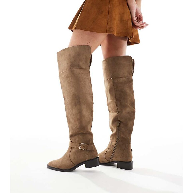 SEQWL Wide Fit Latte buckle detail over the knee boots in