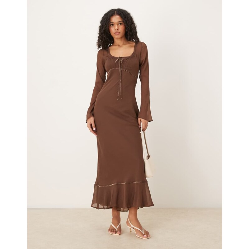 ASOS DESIGN ruched bust scoop long sleeve maxi dress in
