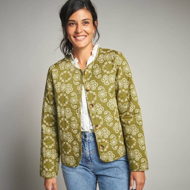 Blancheporte Prošívaná bunda s potiskem khaki/režná 108175502