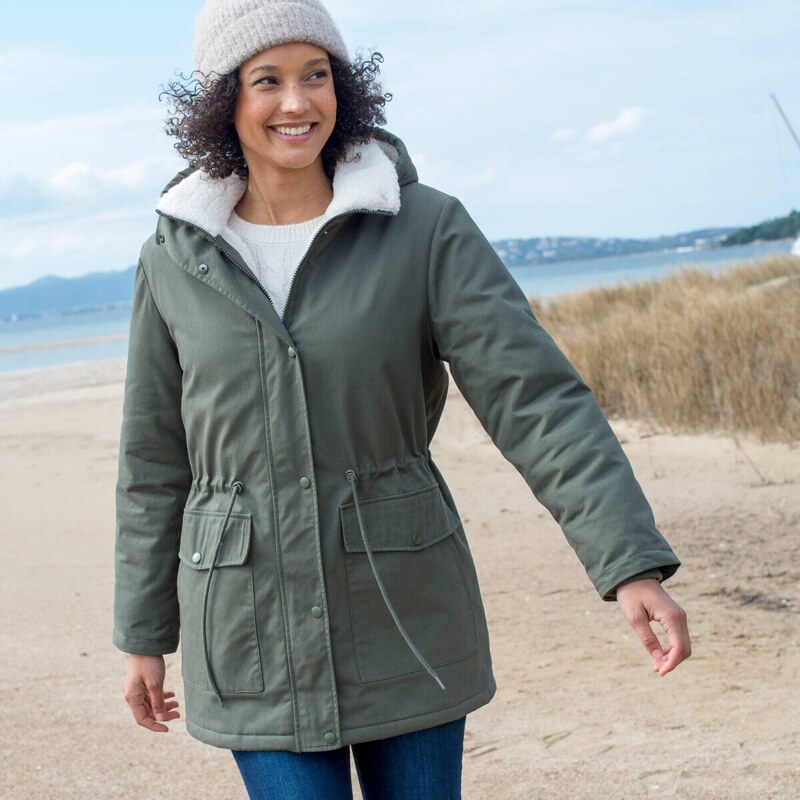 Blancheporte Parka s kapucí a sherpa podšívkou khaki 108175558