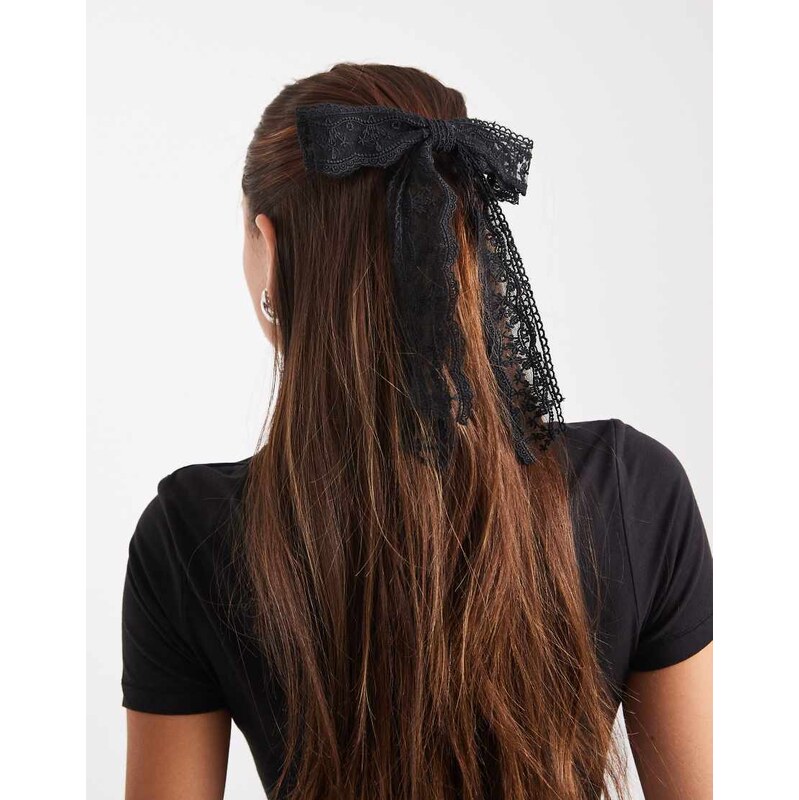 ASOS DESIGN layered lace hair bow clip in black