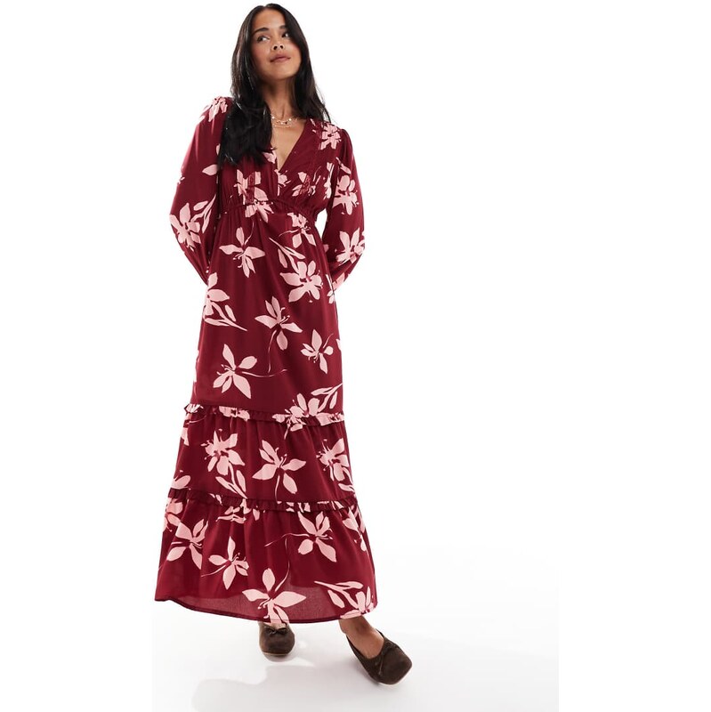 Wednesdays Girl plunge front floral print midaxi dress in