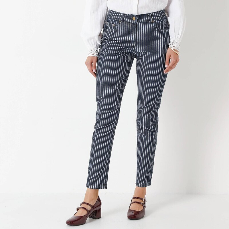 Blancheporte Úzké 7/8 kalhoty pruhovaný denim tmavě modrá