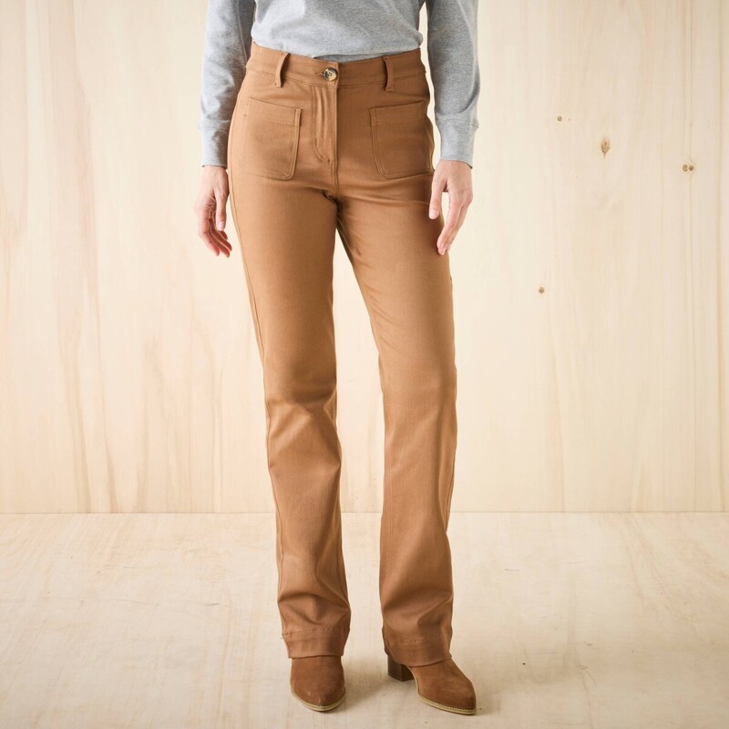 Blancheporte Bootcut kalhoty s našitými kapsami karamelová