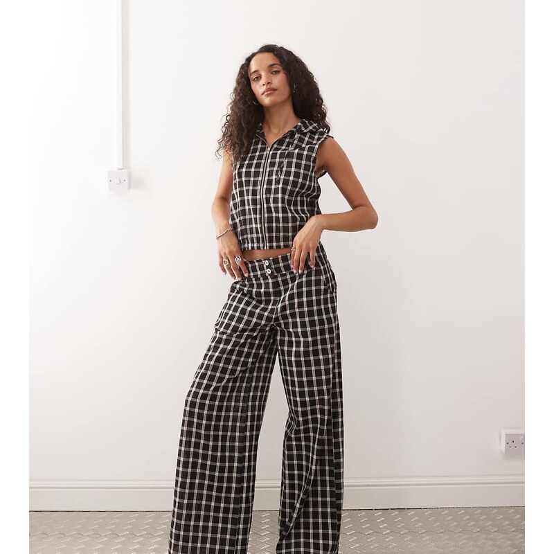 COLLUSION trouser with buckle hardware in check-Multi