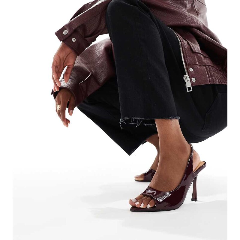 SEQWL Wide Fit Mokka slingback peep toe high heels in dark red-Neutral 108184761