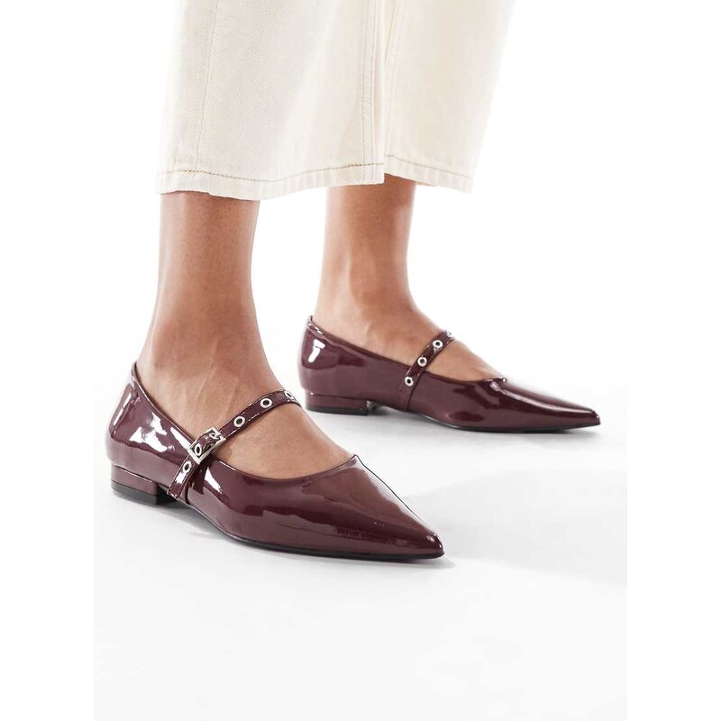 SEQWL Jordan pointed toe balelt flats in patent burgundy-Black 110989895