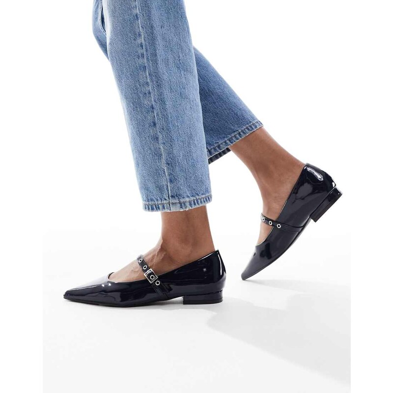 SEQWL Jordan pointed toe balelt flats in patent navy-Blue 115685831