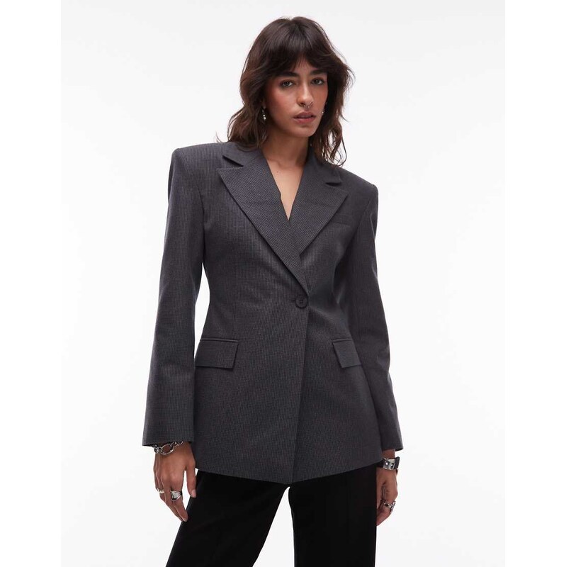ASOS DESIGN cinch high break point blazer in grey check-Multi