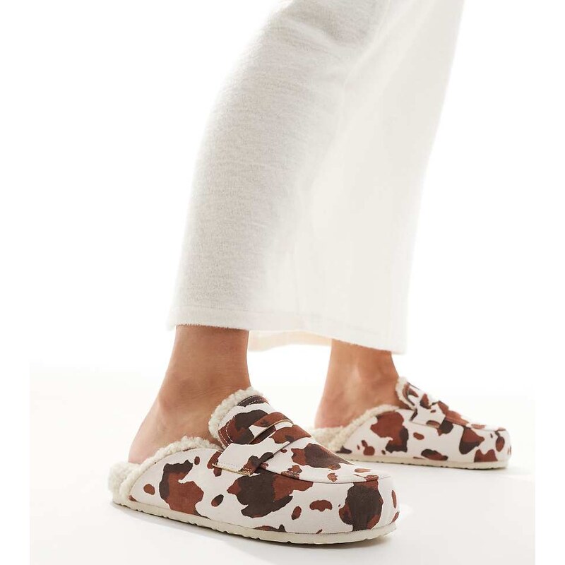 SEQWL Wide Fit Soda fur lined mules in cow-Brown 114943455