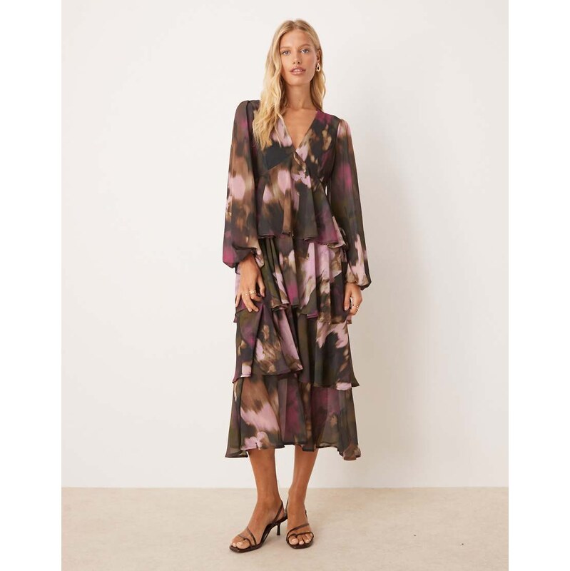 Pretty Lavish tiered ruffle midi dress in abstract print-Multi 108177823