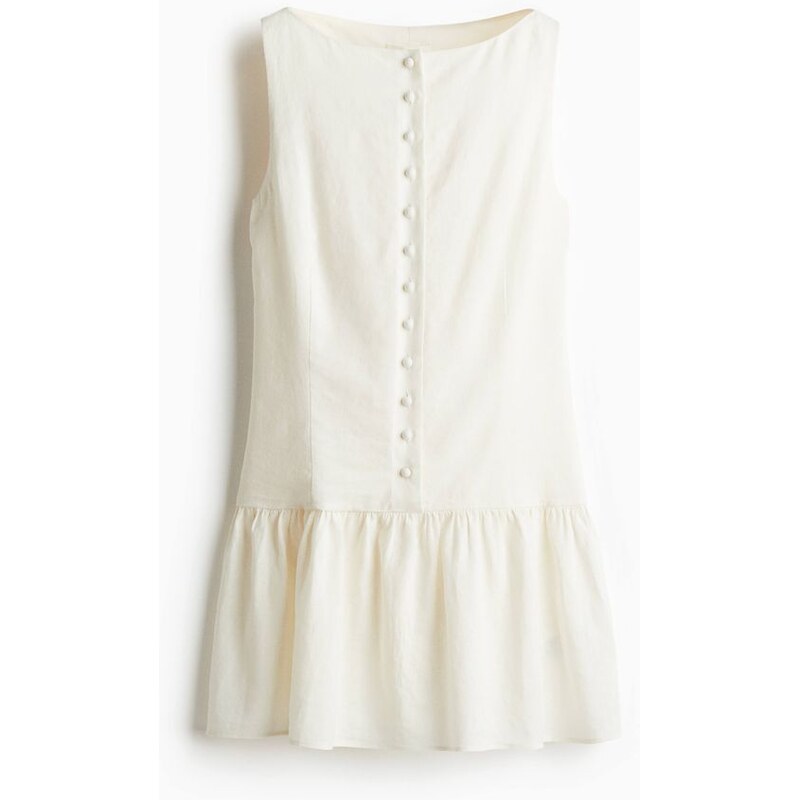 H&M - Šaty z lněné směsi - Krémová