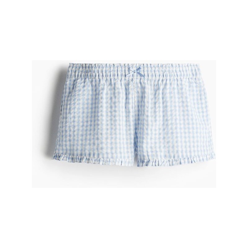 H&M - Natahovací šortky z tkaniny seersucker - Bleděmodrá/Kostka