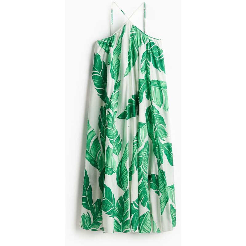 H&M - Šaty na ramínka - Bílá/Zelený Vzor