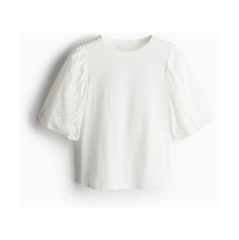 H&M - Tops balonovým rukávem - bílá 108179450