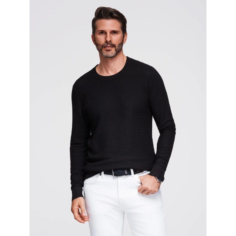 Ombre Clothing Jedinečný černý svetr se vzorem V3 SWSW-0181