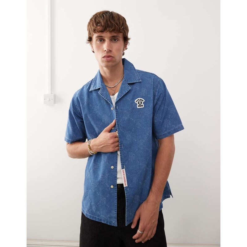 Aape by A Bathing Ape denim sleeve shirt in blue wash with back 108189886