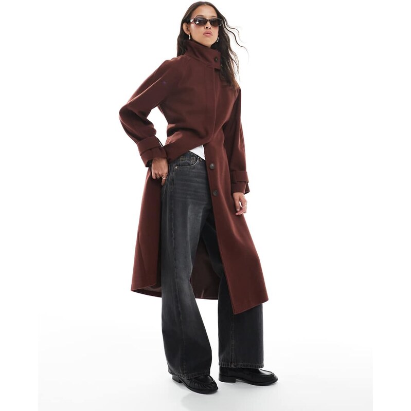ASOS DESIGN funnel neck longline formal trench coat in rust-Red