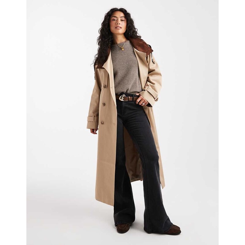 ASOS DESIGN hero longline trench coat in stone-No colour 108184641
