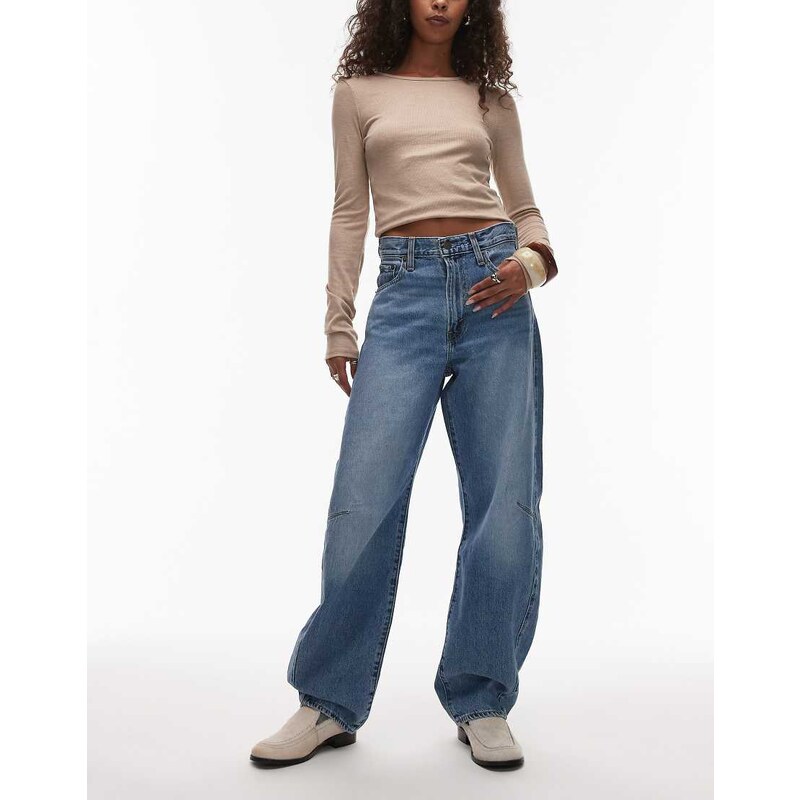 Levis cinch barrel denim jeans in mid wash-Blue