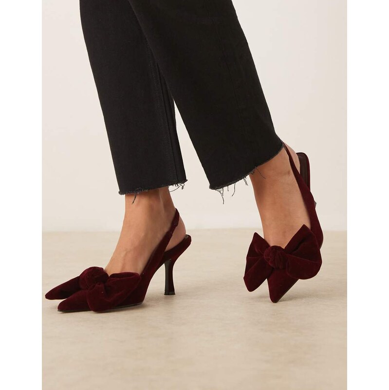 ASOS DESIGN Saffron bow detail mid heeled shoes in burgundy