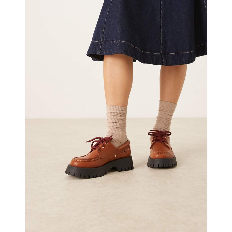 ASOS DESIGN Monsoon chunky lace up boat shoes in tan-Brown