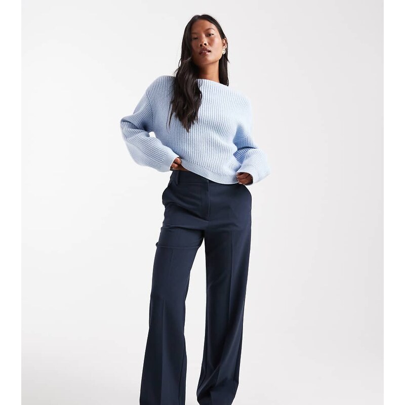 ASOS DESIGN Petite tailored slim straight trousers in navy